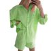 Women's Clothing Versatile Shirt Elastic Waist Shorts Cotton Linen Two Piece Set_mkmklike.com