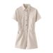 Women's Clothing Denim Lapel Pocket Decoration Short Jumpsuit_mkmklike.com