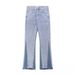 American Style Minimalist Distressed Color Blocked Denim Loose Street Washed Polished White Micro Flared Pants, Jeans_mkmklike.com