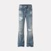 Men's High-Waist Flared Jeans Trendy High Street Style Cross Border American Retro Washed Blue Ripped Pants Floor Length_mkmklike.com