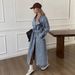 Women’s Oversized Denim Trench Coat – Retro Streetwear Jacket With Polo Collar (S-XL, Blue)_mkmklike.com