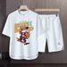 Men's Clothing 2024 Waffle Casual Summer Suit Men's Loose Teen Short sleeved T shirt Shorts Handsome Two piece Suit_mkmklike.com