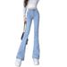 Light Blue Flared Jeans For Women, 2025 Autumn New High-waisted Stretch Slimming Bell-bottom Pants_mkmklike.com