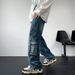 Men's American Retro Multi Pocket Washed Jeans Loose Straight Casual Wide Leg Pants Trendy Autumn Overalls for Men And Women_mkmklike.com