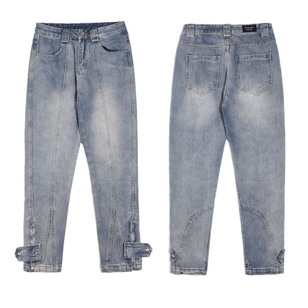 "Vintage Distressed Washed Denim Jeans For Men - Ripped Cat Whisker Paint Splash Bootcut Retro Streetwear Pants"_mkmklike.com