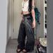 Women's Clothing Retro Wide Leg Pants Starry Sky Diamond Design Jeans Loose Trendy Trousers_mkmklike.com