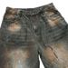 Unisex Vintage Wave-Print Jeans - Earth-Tone Washed Denim Pants With Handcrafted Distressing Heritage Wash Methods_mkmklike.com