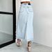 Women's Clothing High Waist Irregular Raw Edge Ripped Hole Old Washed Denim Slit Hip Skirt_mkmklike.com