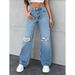 Women's Washed Straight Leg Jeans – Comfortable Loose Fit Denim Pants For Casual & Streetwear (Mid Blue/Light Blue/Black)_mkmklike.com