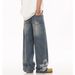 Men's Retro American Style Cleanfit Blue Wide Leg Trousers Straight Leg Jeans Floor Length Washed Versatile_mkmklike.com