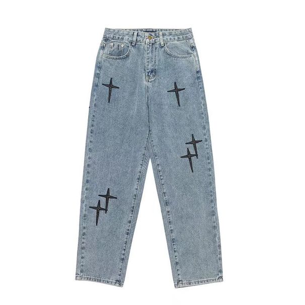 Men's Casual Patch Embroidered Loose Straight Leg Jeans - Trendy Streetwear Denim Pants For Autumn_mkmklike.com
