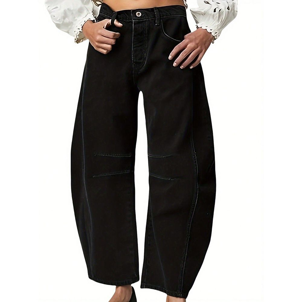 Women's Relaxed Straight-Leg Jeans – High-Waisted Washed Denim Pants With Effortless Drape_mkmklike.com