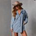 Oversized Denim Shacket For Women – Vintage Washed Polo Collar Coat (S-XL, Classic Blue, Streetwear Staple)_mkmklike.com