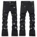Men's Black High-Street Stretch Flared Jeans With Butterfly Embroidery – Slim Fit Retro Nightclub Denim Pants_mkmklike.com