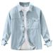 Denim Retro Long Sleeved Shirt For Men, Fashionable And Versatile, Artistic And Casual Loose Top_mkmklike.com