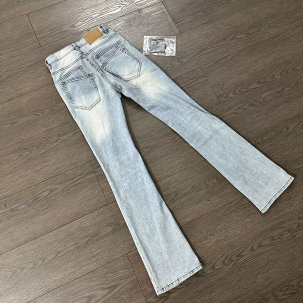 American High Street Style Bamboo Pattern Stretch Denim Jeans With Double Back Pockets, Men's Versatile Slim-fit Pants_mkmklike.com