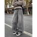 High Street Loose Fitting Wide Leg Curved Jeans Men's American Style Letter Print Silhouette Washed Straight Leg Drape Distressed Trousers_mkmklike.com