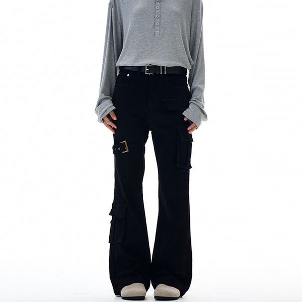 LKTM Men's Slim Fit Flared Jeans White Vibe Lace Up High Street Workwear Style Denim_mkmklike.com