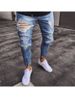 Perforated Non Elastic Ankle Zipper Fashionable Denim Men's Pants 11058_mkmklike.com