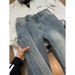 Men's Straight Leg Loose Trousers Buttonhole Embroidered Diagonal Cut American High Street Trendy And Versatile Flared Trousers_mkmklike.com