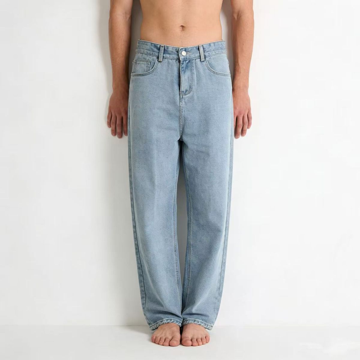 American Vintage Wide-Leg Jeans – High-Street Straight Fit With Relaxed Drape, Retro Washed Denim For Men_mkmklike.com