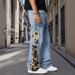 Men's Distressed Denim Jeans - High Street Fashion Ripped Jeans With Embroidery & Frayed Hem For Casual Streetwear_mkmklike.com