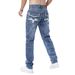 Men's Clothing Blue Stretch Skinny Jeans Casual Embroidered Details Stylish Denim The Straight Leg Design_mkmklike.com