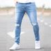 Men's Slim Fit Skinny Jeans High Street European American Ripped Light Blue Large Stock Available From Manufacturer_mkmklike.com