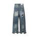 Ausgefranste, Beschädigte Loch-Baggy-Jeans Mit Weitem Bein Für Männer Und Frauen, Streetwear, Lässige Ropa Hombre-Denim-Hose, Übergroße Cargohose_mkmklike.com