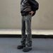 Men's Versatile Washed Black Jeans Straight Leg Slim Fit Stretchy Slightly Flared Mid Waist American High Street Style Casual_mkmklike.com