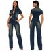 Tight Waist Slim Elastic Washed Denim Jumpsuit Straight Loose Jumpsuit_mkmklike.com