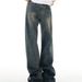 Men's Clothing Retro High Street Blue Distressed Wide Leg Jeans Loose Fit Slimming Straight Leg Floor Length Trousers For Men And Women Trendy Brand_mkmklike.com