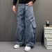 Men's Retro Workwear Jeans High Street Style Slim Fit Casual Straight Leg Wide Leg Trousers Trendy Loose_mkmklike.com