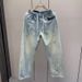 Vintage Washed Denim Pants – Men's High-Street Oversized Drawstring Trousers (S-Xxxl) Universal Fit Secret_mkmklike.com