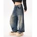 Men's Clothing American Vintage Washed Straight-Leg Jeans – Distressed Denim With Faded Whiskers (Men’s Relaxed Fit, Wide-Leg, No-Stretch)_mkmklike.com