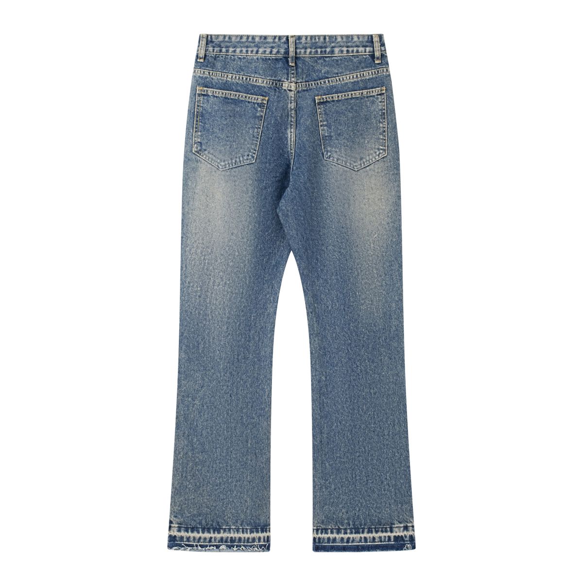 Men's Clothing Distressed Washed American Cut Wide Leg Cleanfit Flared Jeans Heavy Wash_mkmklike.com