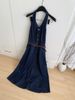 Hanging Neck Sleeveless Denim Dress, Women's Design Sense, Backless Vest, Long Skirt_mkmklike.com