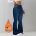 ELLE 2025 Autumn Winter New Cross-Border European And American Retro Clothing Fleece-Lined Women's Blue Stretch Flared Casual_mkmklike.com