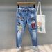 Personalized Graffiti Printing Pattern Jeans Men's Trend Korean Version Elastic Slim-fitting Small Feet Versatile Casual Trousers_mkmklike.com
