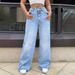 High Waist Comfort Stretch Washed Denim Pants For Women - Straight Leg Casual Trousers With Mid-Rise Elastic Waistband_mkmklike.com