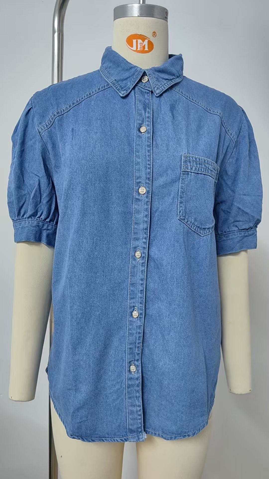 K New Arrival Versatile Princess Sleeve Turn-Down Thin Denim Shirt Casual Top For Women_mkmklike.com
