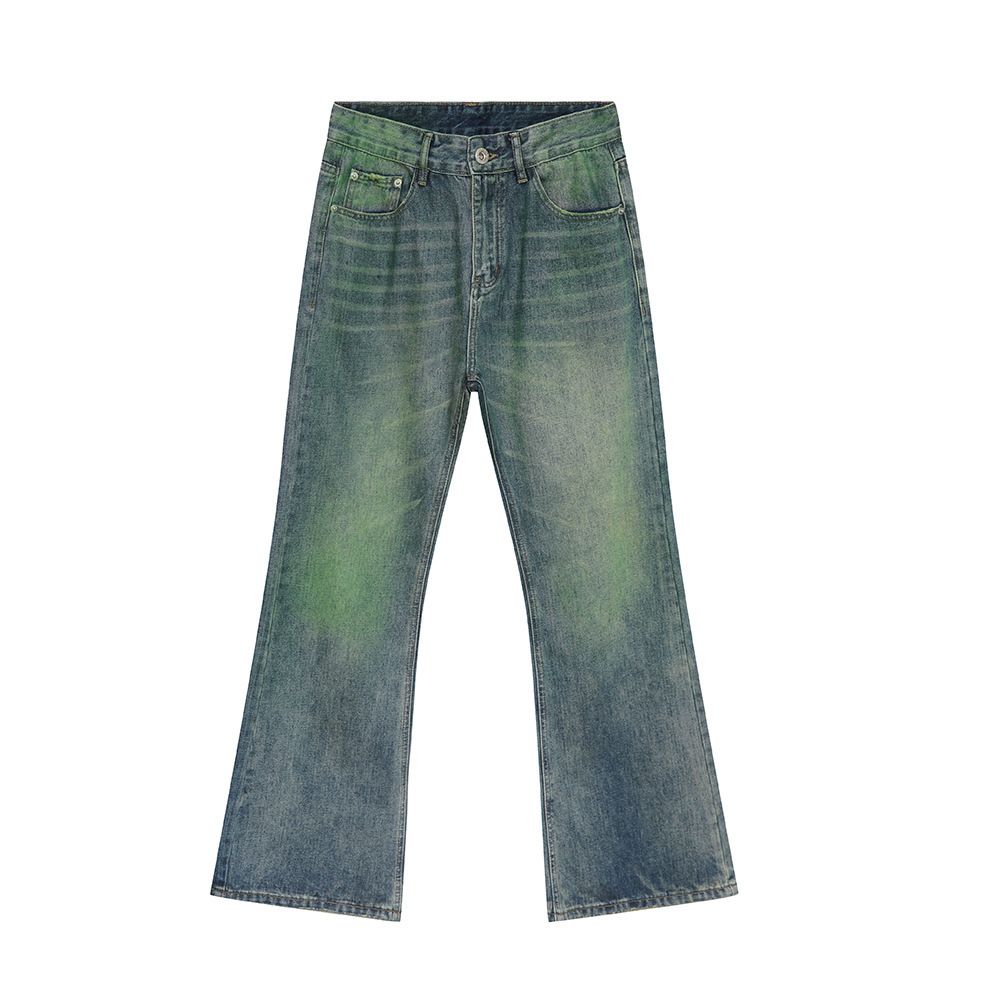 EF JEANS | 2024 New Product, American Retro Street Trend, Green Micro-flared Jeans, Trousers Tide_mkmklike.com