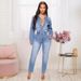 Women's Clothing washed fashionable long sleeved jumpsuit jeans_mkmklike.com