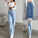 Women's Vintage Washed Denim Jeans – High-Waisted Loose Straight Leg Pants With Bow Detail (XS-XXL, Light Blue/Dark Blue, Streetwear Essential)_mkmklike.com