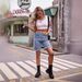 Women's Clothing New Versatile Raw Edge Straight Denim Shorts Casual Shorts_mkmklike.com