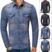 Men's Clothing Casual Denim Long-sleeved Shirt Youth Men's Multi-pocket Slim Shirt_mkmklike.com