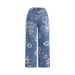 Women's American Style Printed Denim Straight Leg Wide Leg Pants For Spring And Autumn Fashion City_mkmklike.com