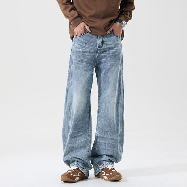 Men's Clothing Men's Cropped Straight Jeans - Korean Streetwear Denim Pants With Unique Cut_mkmklike.com