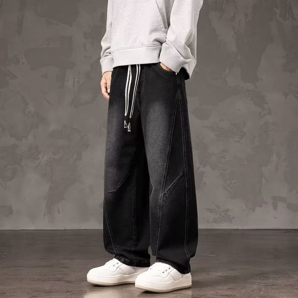 Men's Retro High Street Jeans - Loose Straight Leg Wide Fit Denim Pants For Spring/Autumn (Black & Blue, M-3XL)_mkmklike.com