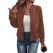 Women's Clothing new solid color zipper jacket baseball collar casual jacket_mkmklike.com